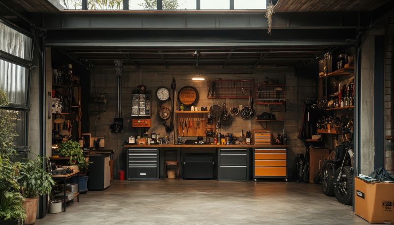 Garage storage systems, such as shelves, cabinets, and overhead racks